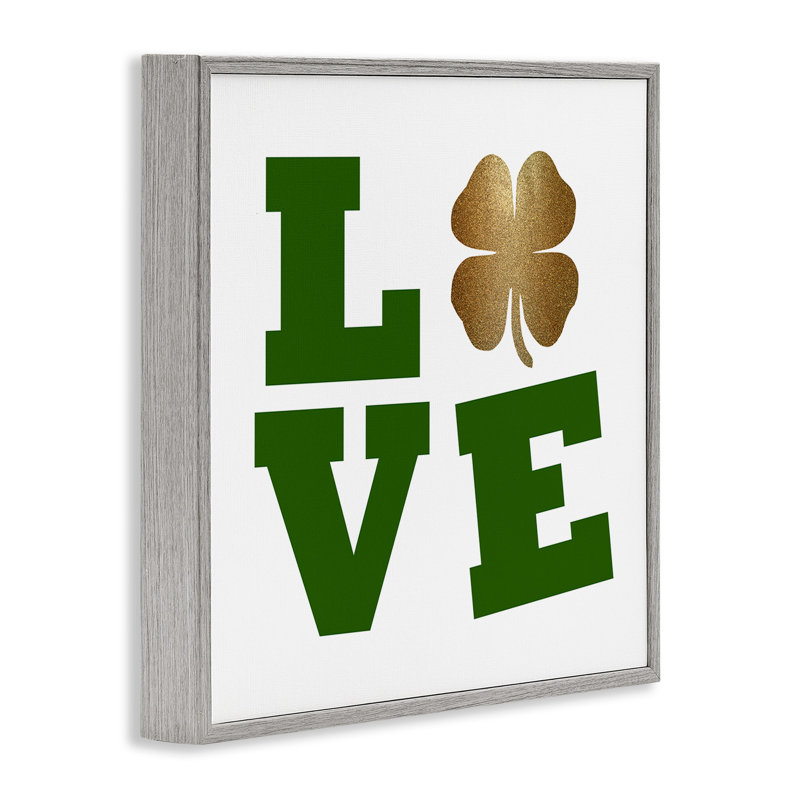 «St Patrick's Day Clover Love Symbole» par Sheldon Lewis - cadre flottant, impression sur bois, H 17 po x l 17 po x P 1,5 po