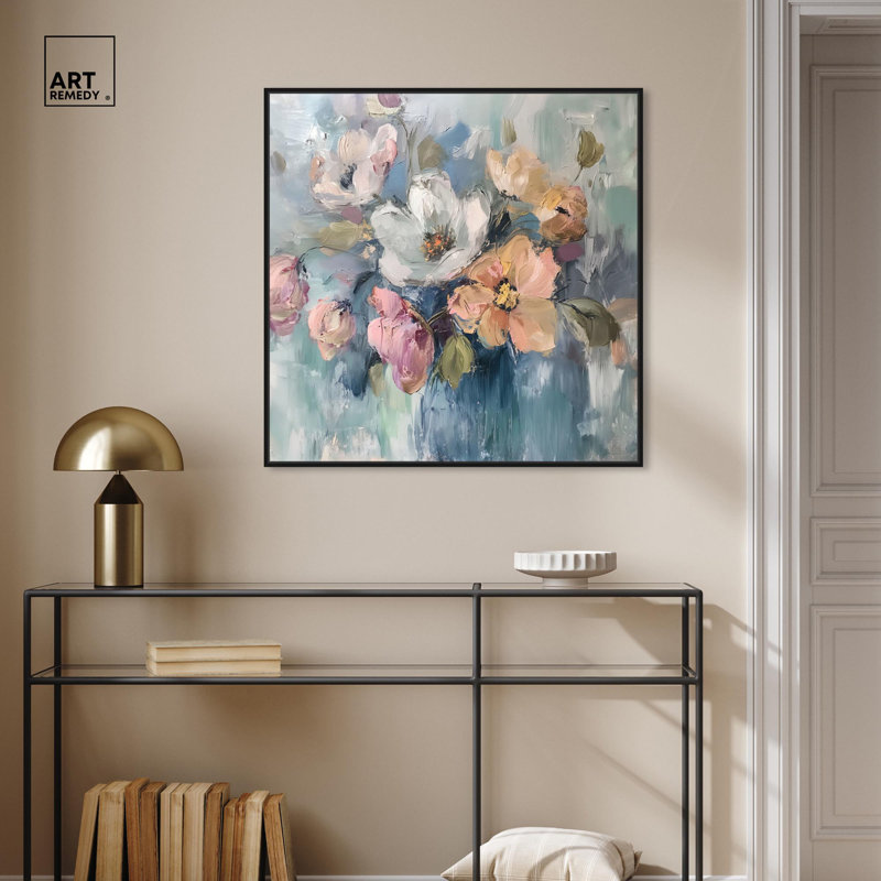 Art floral abstrait Vortex II, H 31 po x l 31 po x P 1,8 po, Cadre flottant noir
