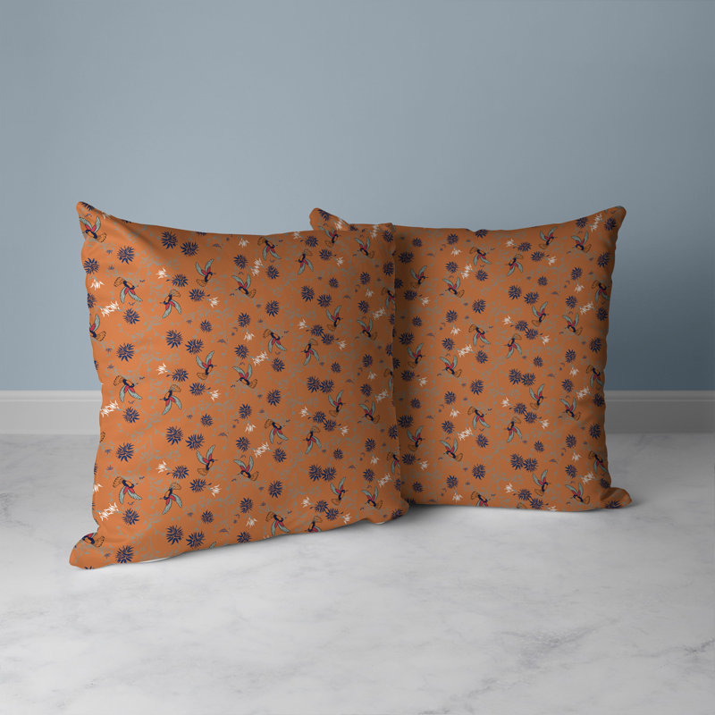 Coussin réversible Songbird Flora Parade, H 18 po x l 18 po, Bleu/orange