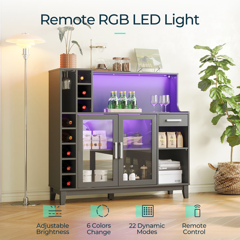 Wine Bar Cabinet With LED Light, Black