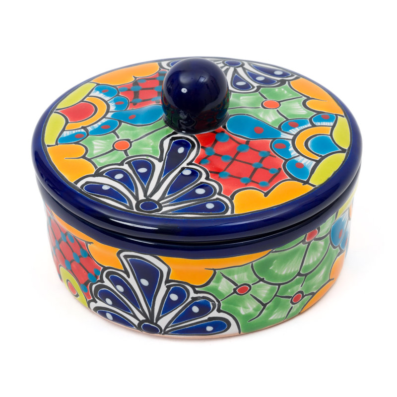 Mcgirth Handmade Mexican Talavera Traditional Ceramic Tortilla Warmer Holder Bowl & Lid, Blue