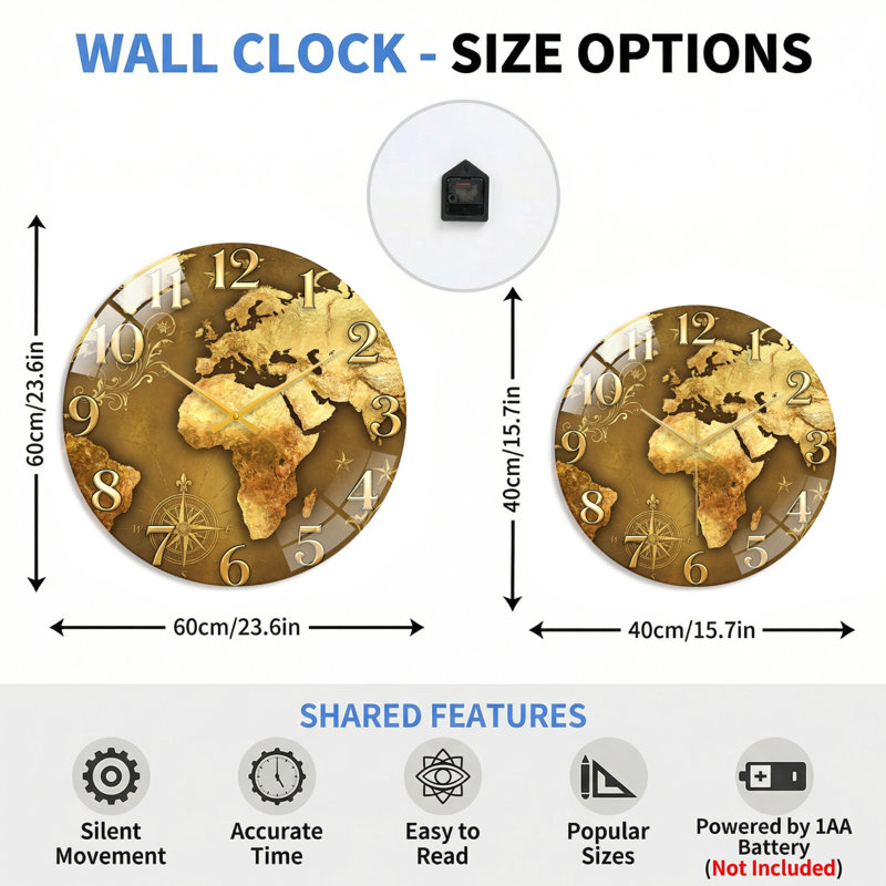 Horloge murale en verre, 60 x 60 cm (23,6 x 23,6 pouces)