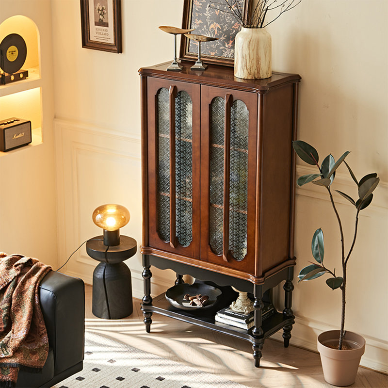 Vintage Patterned Glass Display Cabinet, Ornate Design