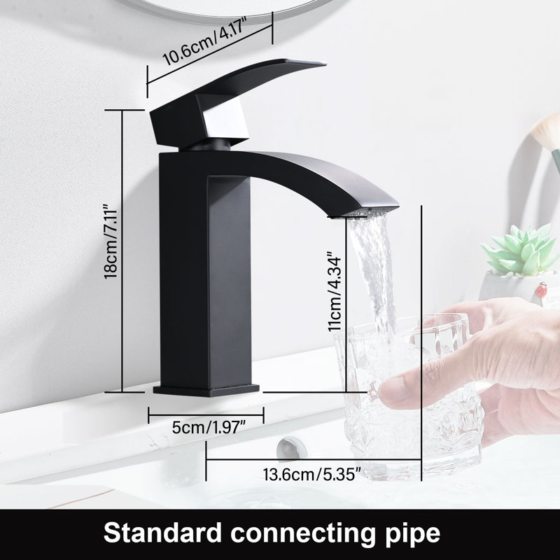 Bathroom Faucets Waterfall Bathroom Sink Faucet Modern Single Handle Pop-up Drain, Matte Black