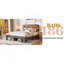 Structure de lit double, structure de lit plateforme en bois avec tête de lit à DEL avec rangement et 2 ports USB, sans bruit-1372890828