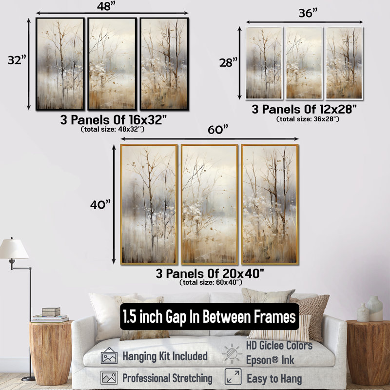 «Winter Meadow View Calmness II», art mural prairie, H 40 po x l 60 po x P 1 po, Cadre flottant brun