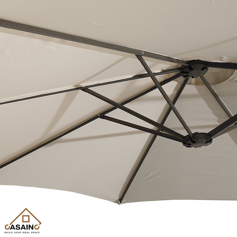 Beige 15-ft Steel Double-Sided Patio Umbrella with Base