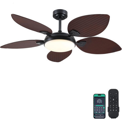 52/62" Palm Leaf Ceiling Fans With Lights And Remote,Wet Rated Tropical Ceiling Fans For Patios Porch Gazebo Pergola