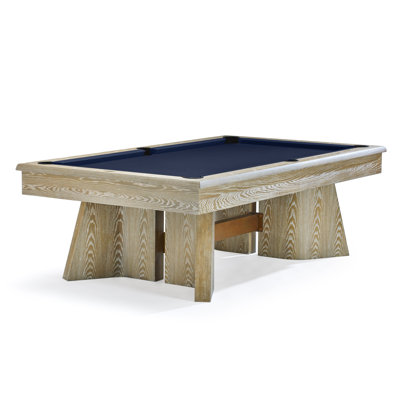 Table de billard Brunswick Sagrada 8 pi - Frêne blanc uni avec finition délavée, viseurs en nacre et caoutchouc à coussin haute performance breveté pour un rebond constant, feutre bleu Regatta