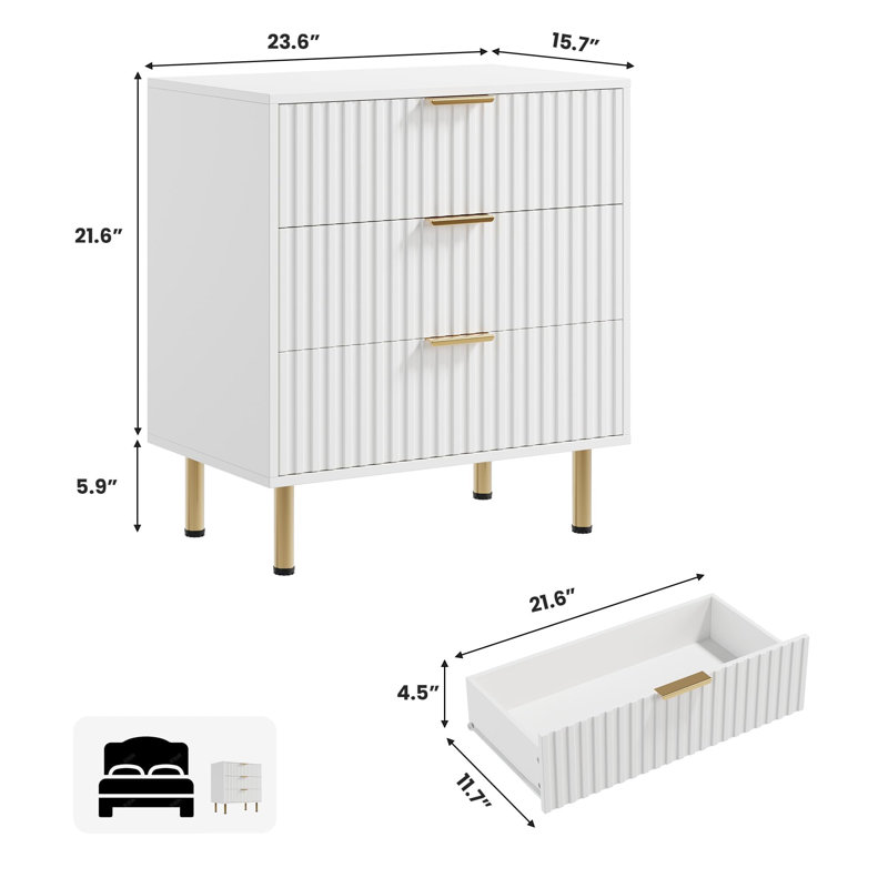 59.9cm W 3 - Drawer Chest of Drawers, White