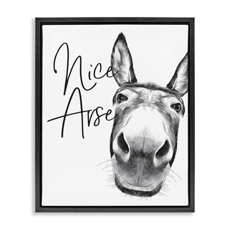 Art mural sur toile flottante Donkey Bathroom Humor, Cadre flottant noir de jais, H 21 po x l 17 po