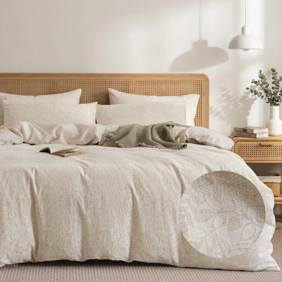 Ensemble de housse de couette en jacquard de coton et lin texturé