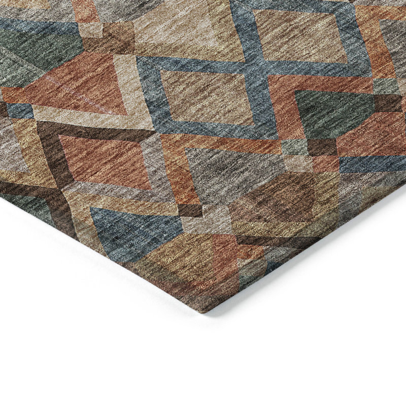 Brown Geometric Flat Woven Washable 9' x 12' Rug