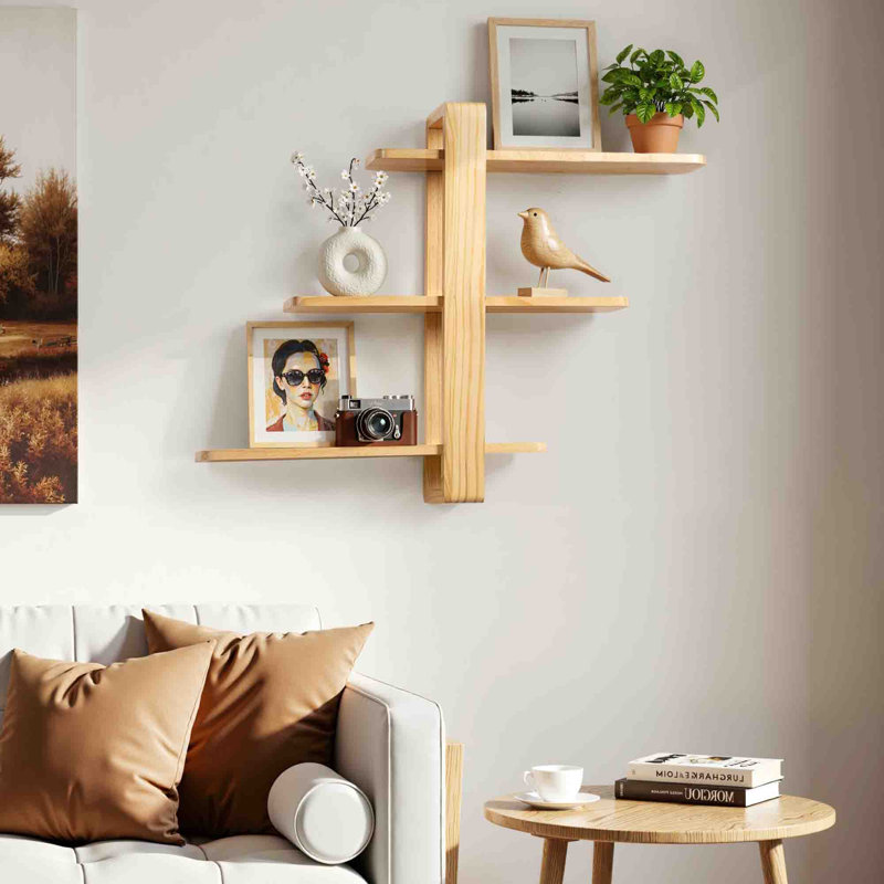 3 Piece Solid Wood Floating Shelf, Natural