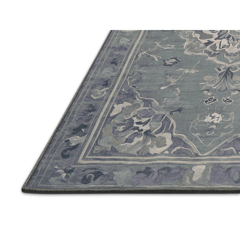 Tapis gris soyeux et moelleux, Rond 7 pi