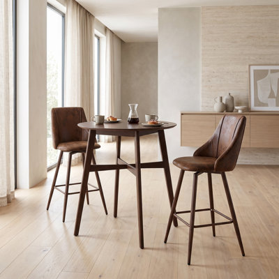 Ensemble de salle à manger 3 pièces, hauteur de comptoir rond 35,4 po, avec tabourets pivotants rembourrés à 360°
