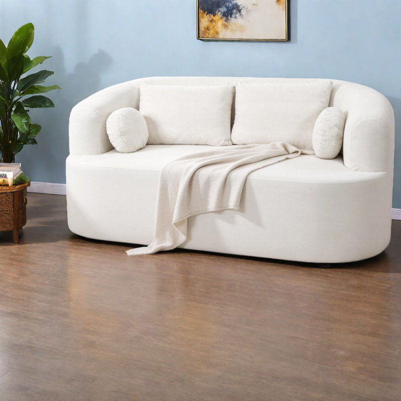 Compact Beige Chenille Sofa, Modern Style For Small Spaces