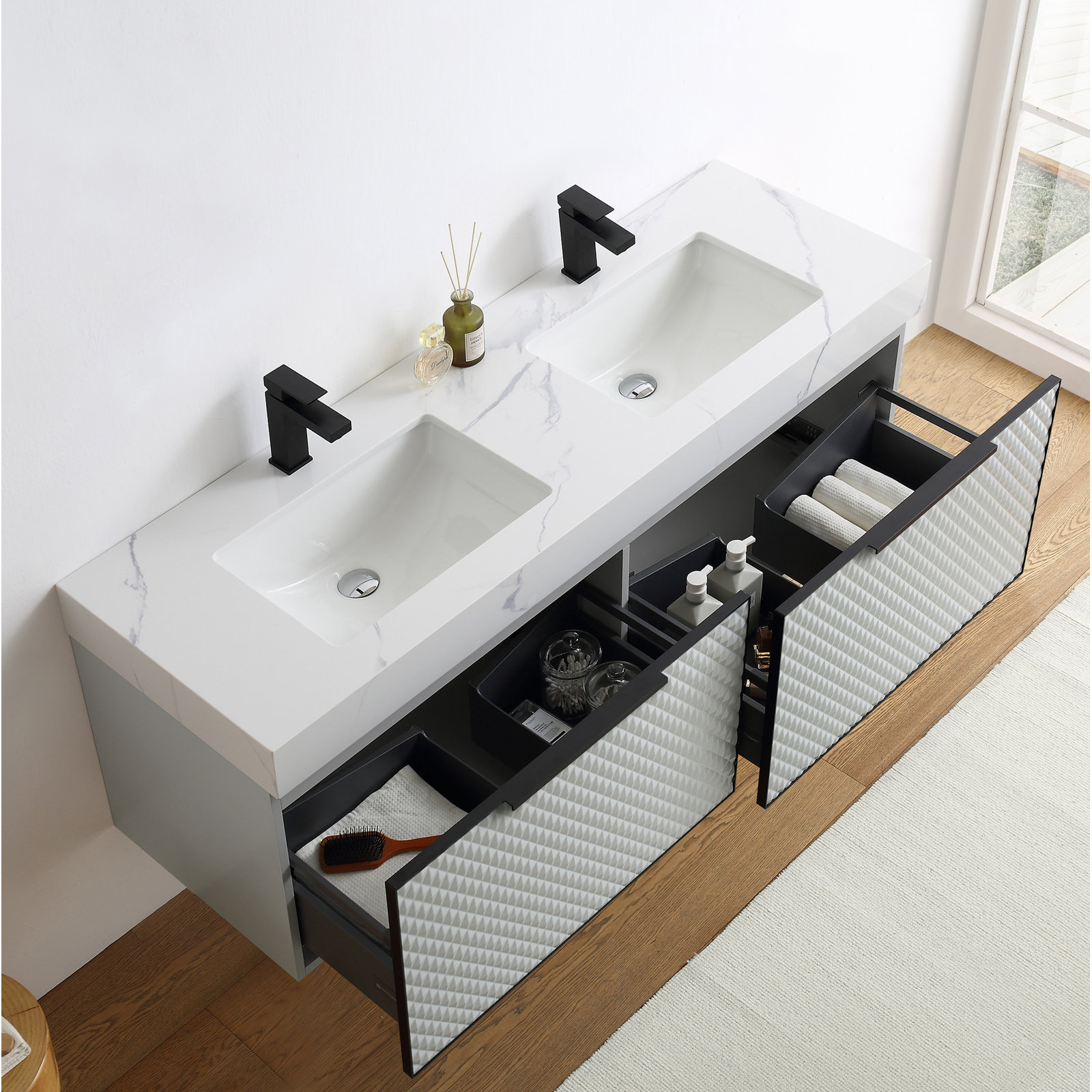 Diedrick 60'' Double Bathroom Vanity, Silver Gray