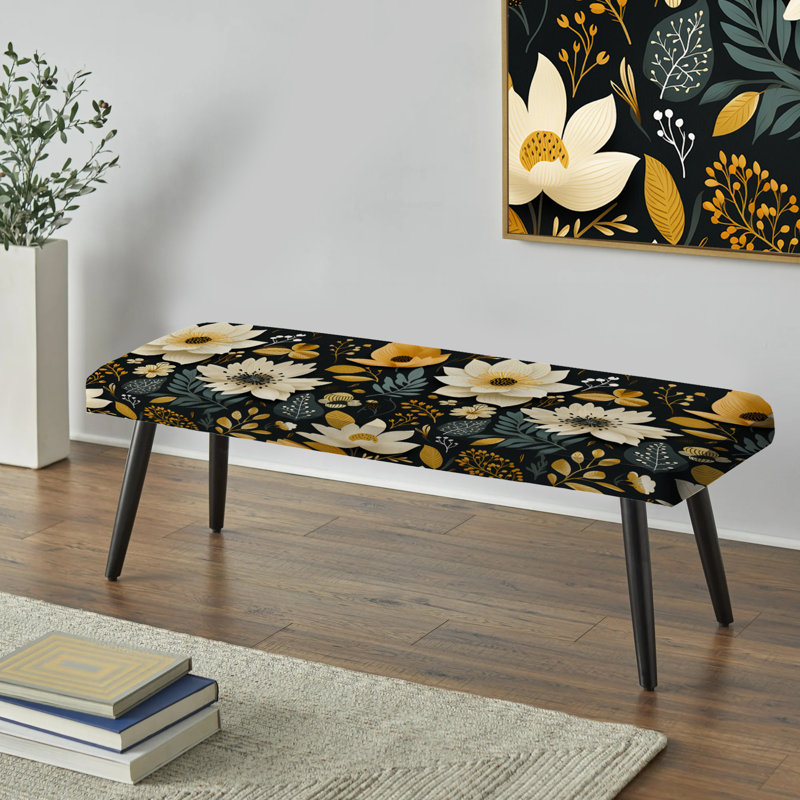 Banc rembourré noir, Nostalgia Beige And Green Floral Pattern Delight