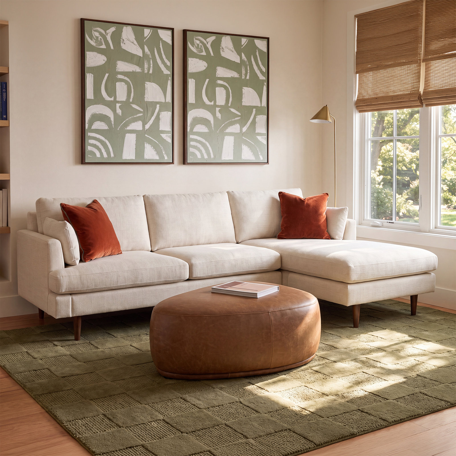 Laguna Upholstered Chaise L-Sectional, Right Hand Facing, Cream Performance Basketweave