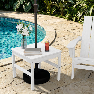 All-Weather HDPE 21 in. Square Outdoor Side Table with Umbrella Hole