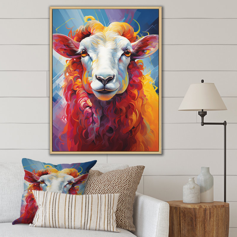 Popart Sheep Ewes I - reproduction sur toile, H 20 po x l 12 po x P 1 po, Cadre flottant brun