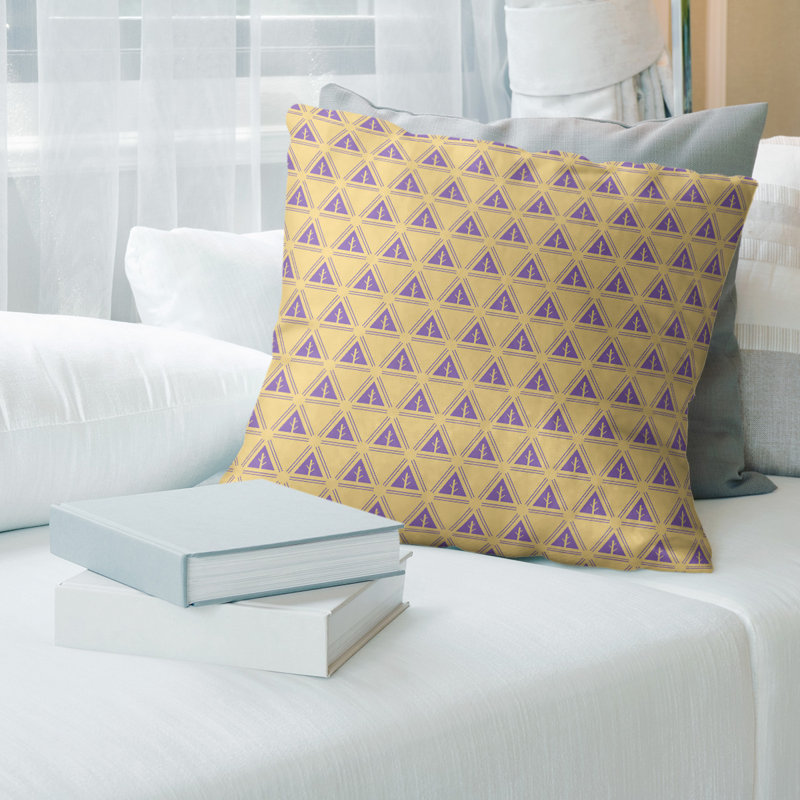 Coussin décoratif à motif d’arbre minimaliste classic Barbra, 14 po x 14 po, Duvet synthétique, Petit jaune / mauve