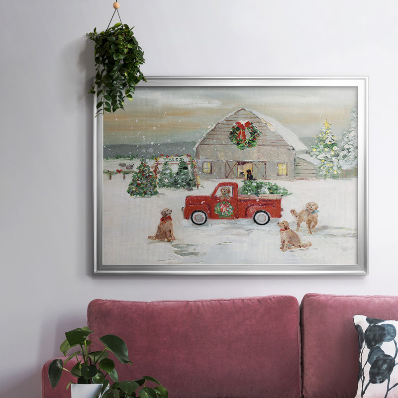 Noël à la ferme, Toile argentée avec cadre flottant, H 30 po x l 44 po x P 1,5 po