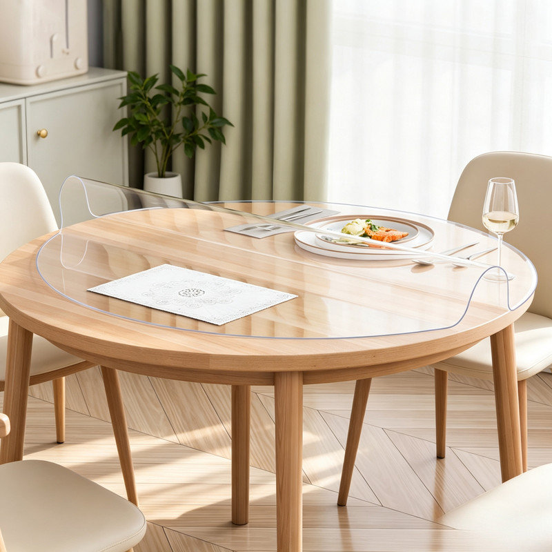 Protège-table rond transparent, anti-rayures, en PVC alimentaire, pour salle à manger, commode ou bureau, nappe imperméable et lavable