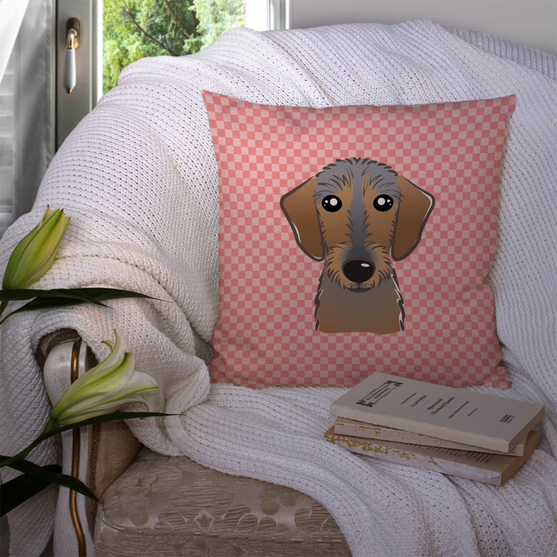 Coussin décoratif intérieur/extérieur à poils de damier teckel, H 14 po x l 14 po x P 4 po, Rose