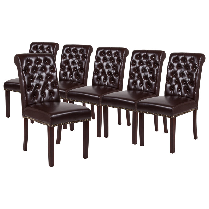 HERCULES Series Parsons Chair with Rolled Back, Accent Nail Trim, Brown, 6