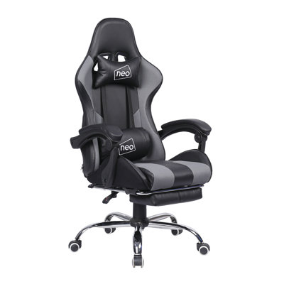 NeoDirect Adjustable Padded Armrests and Reclining PC & Racing Game Chair in Gray