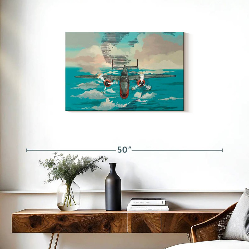 Mehar avion au-dessus de la mer, H 20 po x l 30 po