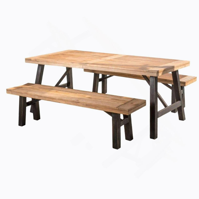 Ensemble repas d'extérieur avec 2 bancs et 1 table repas (3 pièces)