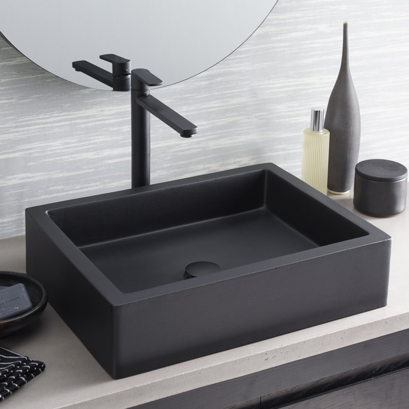 Lavabo de salle de bain rectangulaire à double montage en béton fabriqué à la main NativeStone Nipomo, Gris anthracite