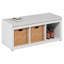 Banc de rangement pour garde-robe, banc à chaussures avec siège rembourré, banc d'entrée à 3 compartiments avec étagères ouvertes, pour garde-robe, entrée, salon, blanc