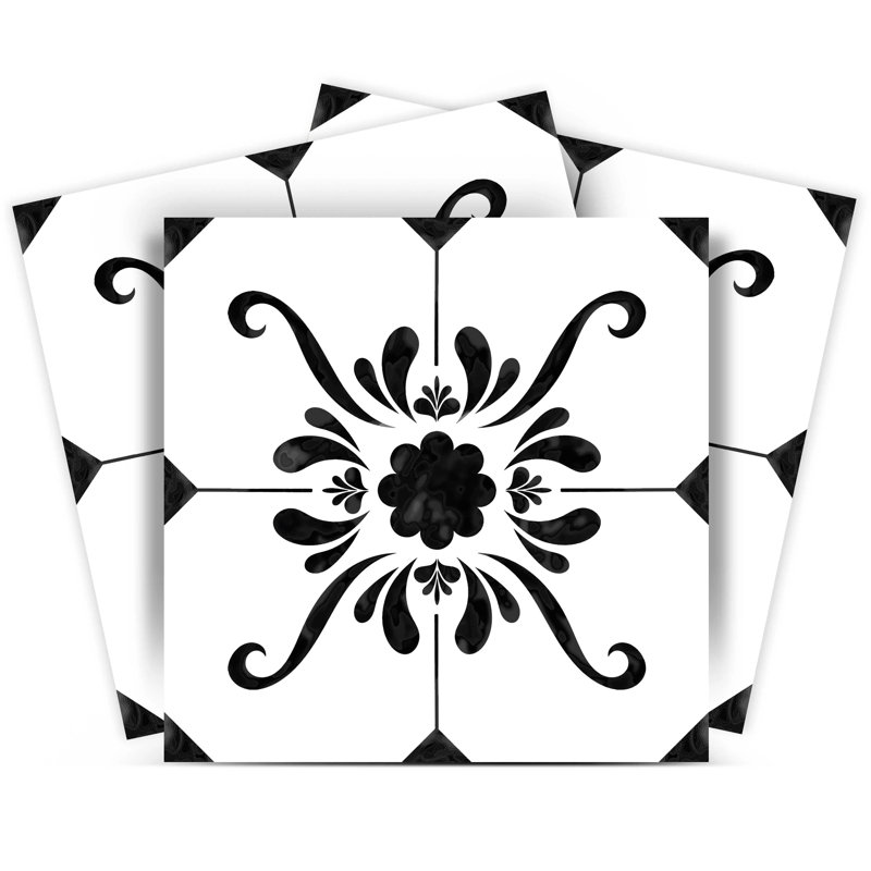 Carreau de mosaïque en vinyle auto-adhésif, Blanc / noir, L 12 po x L 12 po