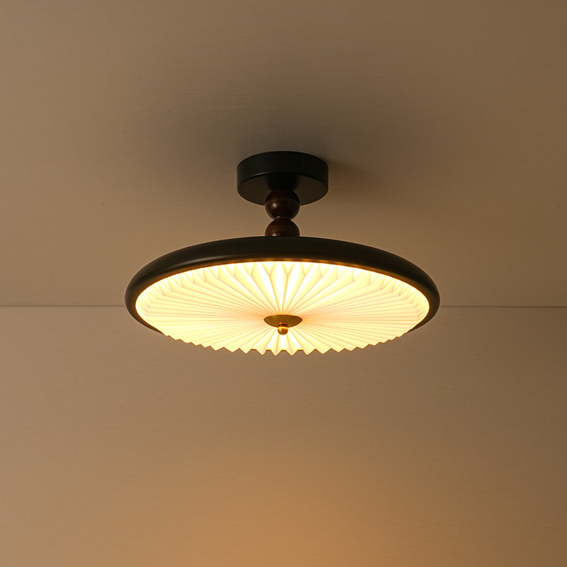 Traditional Vintage Acrylic Round Pleated Led Semi Flush Mount
