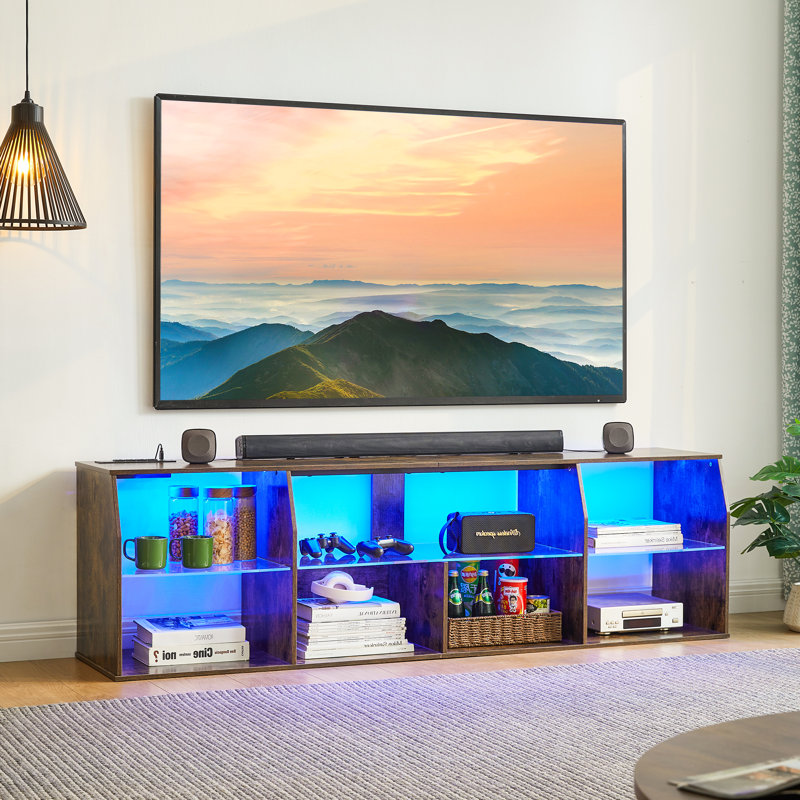 Anabal TV Stand with LED Lights, Entertainment Center with Shelves Media Console for 55/65/75 Inch TV, Gray, 63"