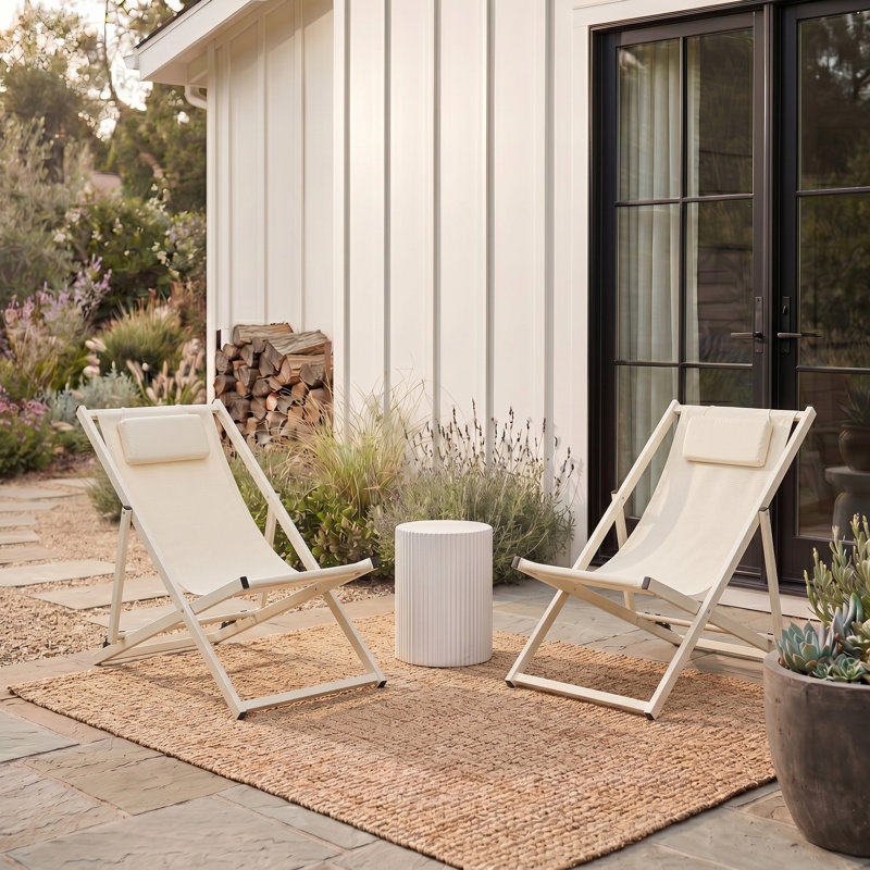 Hensel Folding Deck Chair, Silver/Beige