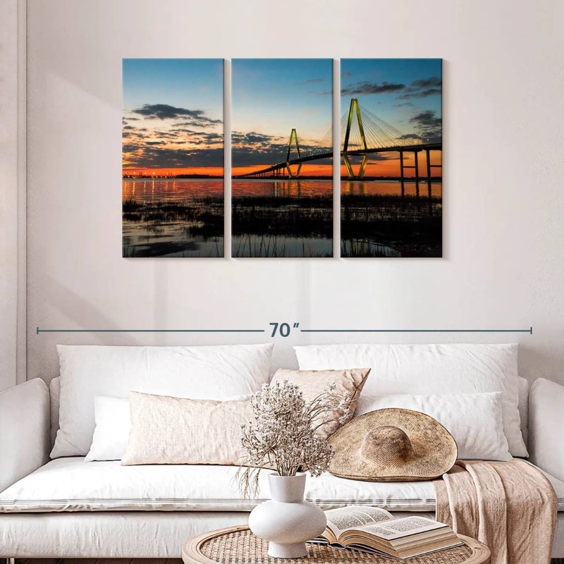 Lilie Sunset At Arthur Ravenel Bridge, 28" H x 45" W