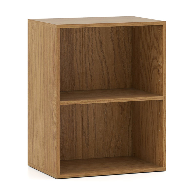Bibliothèque à 2 cubes réglable sur pied, tablette ouverte, en bois d'ingénierie, brun clair, idéale pour le salon, la chambre ou le bureau.