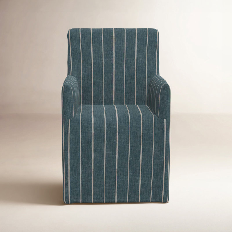 Silvia 20'' H Cotton Upholstered Armchair, Fritz Indigo Stripe