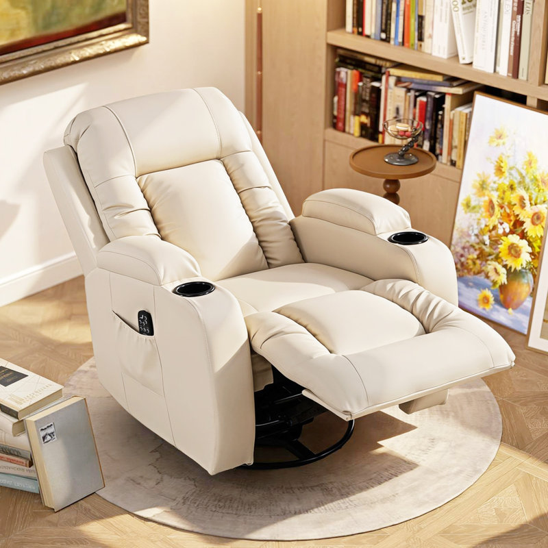 82cm Wide Swivel, Cream Faux Leather