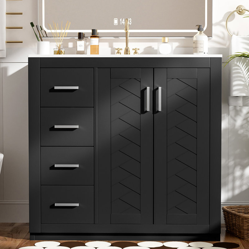 36'' Bathroom Vanity With Ceramic Top, Black