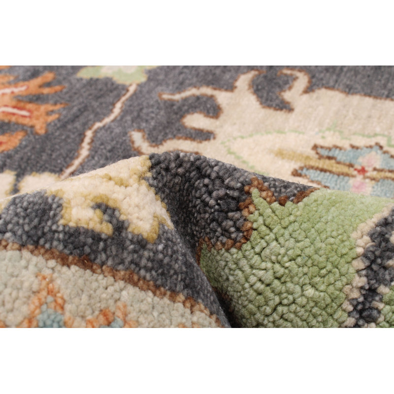 Tapis unique en laine noué à la main 9 pi x 12 pi nouvel âge en gris / beige / orange Terrijo