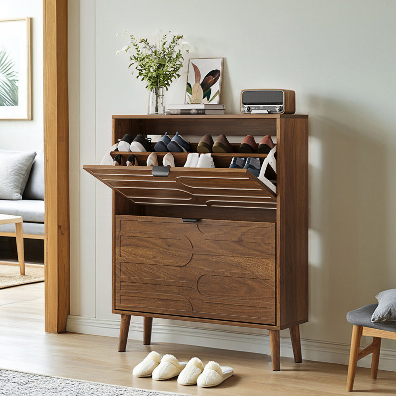 Medieval Modern Independent Shoe Cabinet, Shoe Storage Cabinet, Walnut