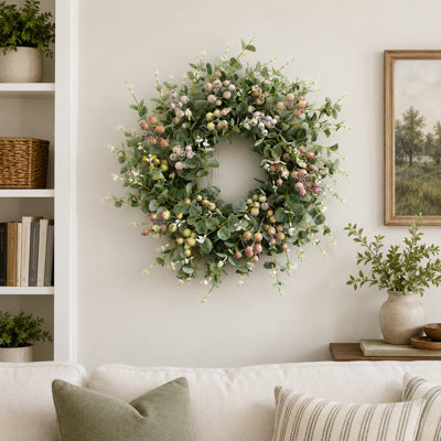 24" Handcrafted Eucalyptus, Berry No Holiday Wreath