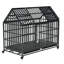 Cage pour chien de 52 pouces avec toit supérieur, fer à repasser robuste, espace généreux, roues portatives, plateau amovible, serrure améliorée pour section intérieure de toit pratique pour animaux de compagnie, structure en fer massif, espace spacieux