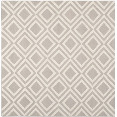 Brianna Hand Woven Flat Weave Wool/Cotton Geometric Rug in Gray/Ivory